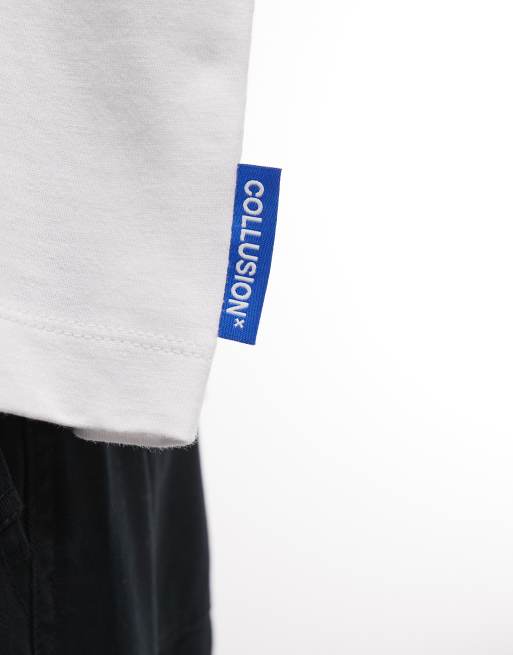 COLLUSION long sleeve boxy raglan in white + camo print, 3 of 4