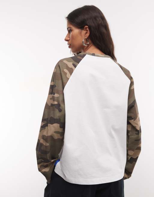 COLLUSION long sleeve boxy raglan in white + camo print, 4 of 4