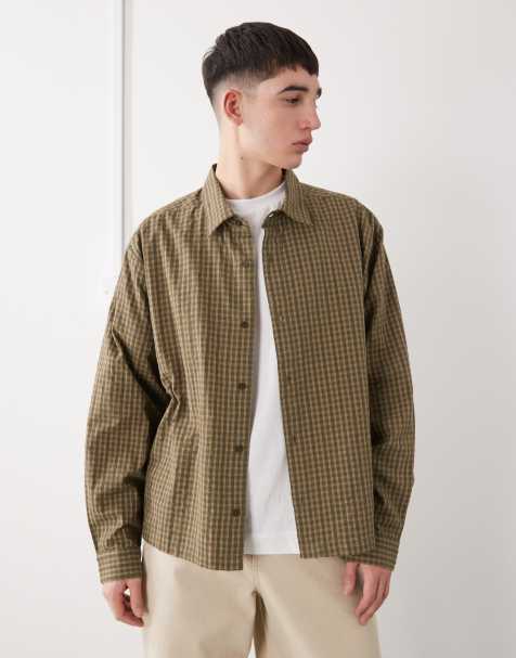 COLLUSION long sleeve boxy shirt in khaki check