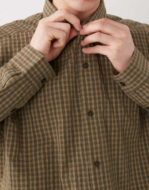 COLLUSION long sleeve boxy shirt in khaki-green plaid, 5 of 5