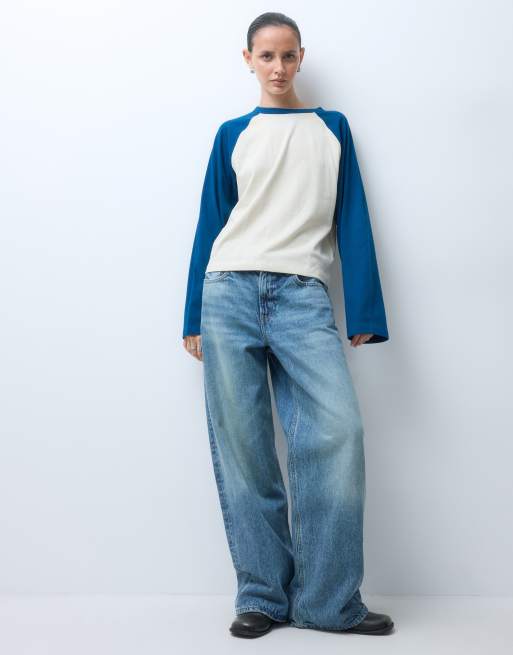 COLLUSION long sleeve boxy t-shirt in blue, 2 of 5