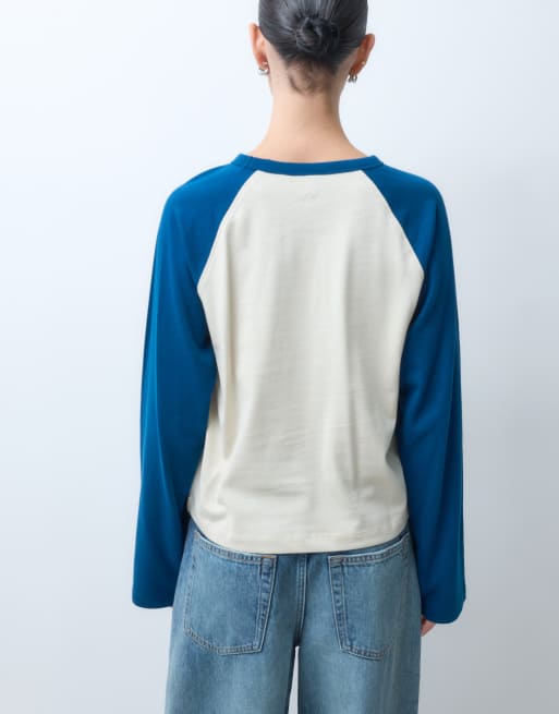 COLLUSION long sleeve boxy t-shirt in blue, 3 of 5