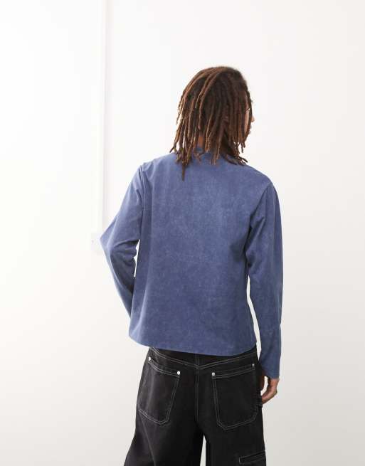 COLLUSION long sleeve boxy t-shirt in washed blue, 3 of 4