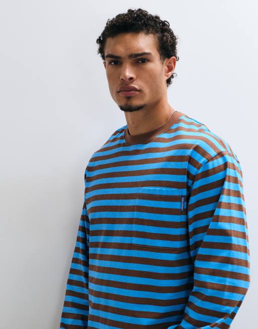 COLLUSION long sleeve boxy tee in blue stripe, 4 of 5