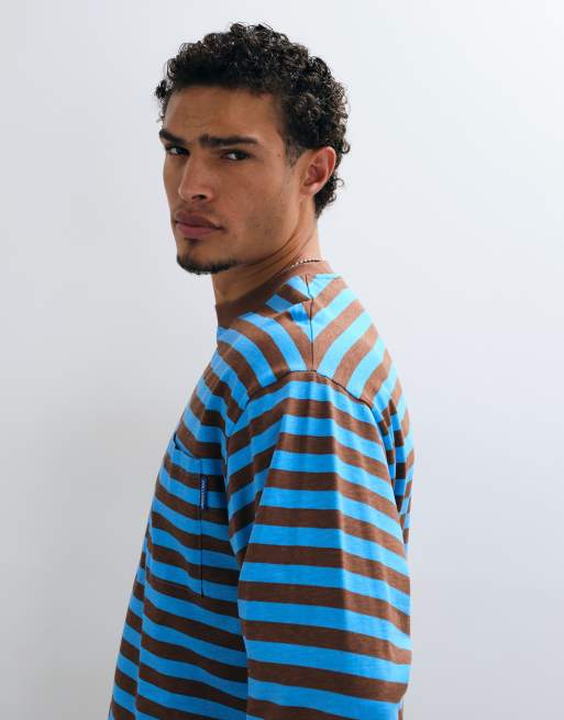 COLLUSION long sleeve boxy tee in blue stripes, 3 of 5