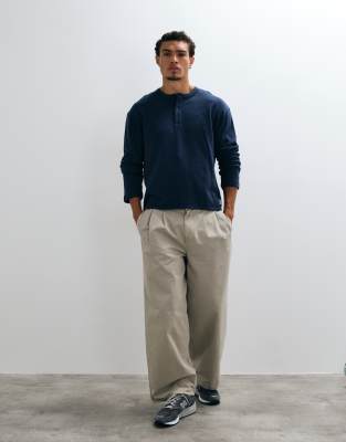 Collusion Long Sleeve Button Down Henley In Navy