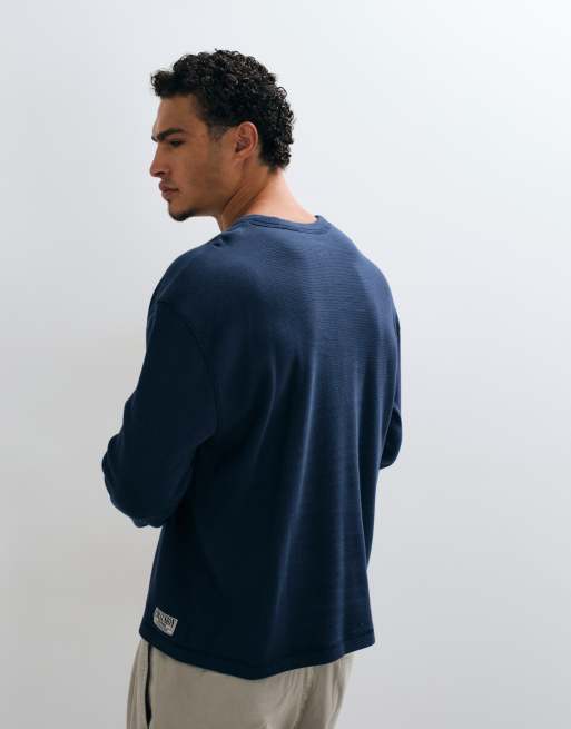 COLLUSION long sleeve button down henley in navy, 3 of 5