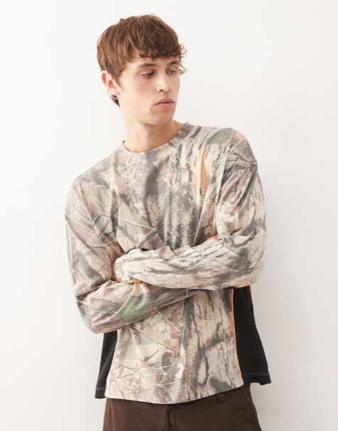 COLLUSION long sleeve camo panel detailed t-shirt in multi
