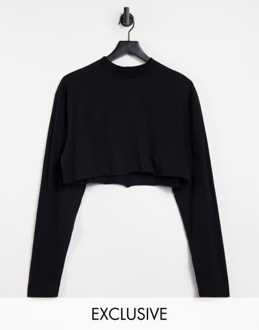 COLLUSION long sleeve crop t-shirt in black