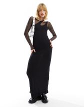 COLLUSION exposed seam layered mesh long sleeve maxi dress in