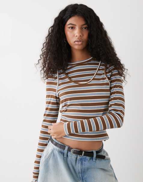 COLLUSION Long sleeve double layer striped top - view 1