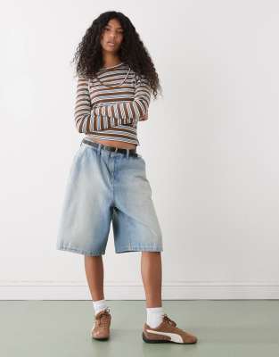 Collusion Long Sleeve Double Layer Striped Top-multi In Brown