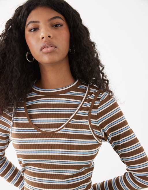 COLLUSION Long sleeve double layer striped top | ASOS