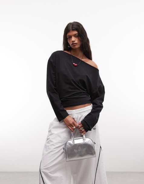 COLLUSION long sleeve drapey off-the-shoulder top in black - view 1