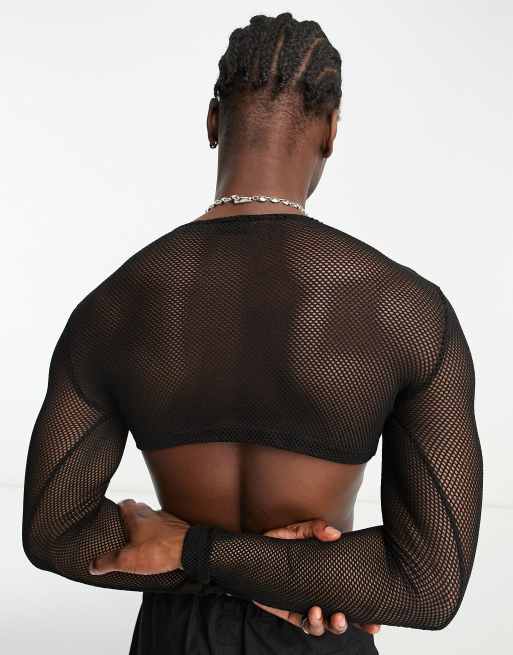 COLLUSION long sleeve fishnet crop top in black