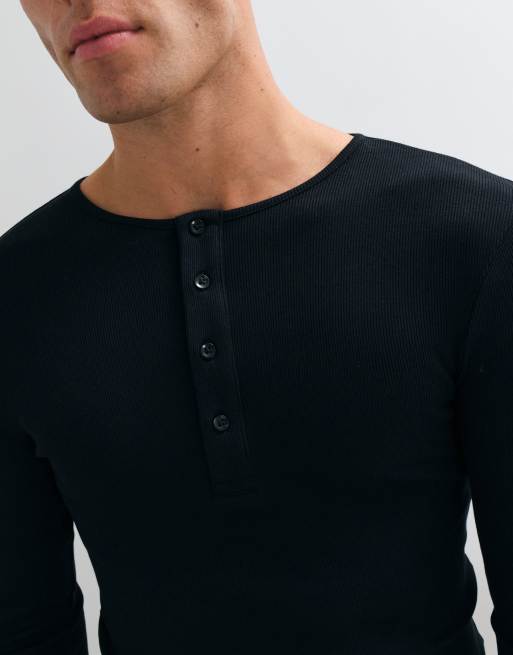 COLLUSION long sleeve fitted henley t-shirt in black, 3 of 5