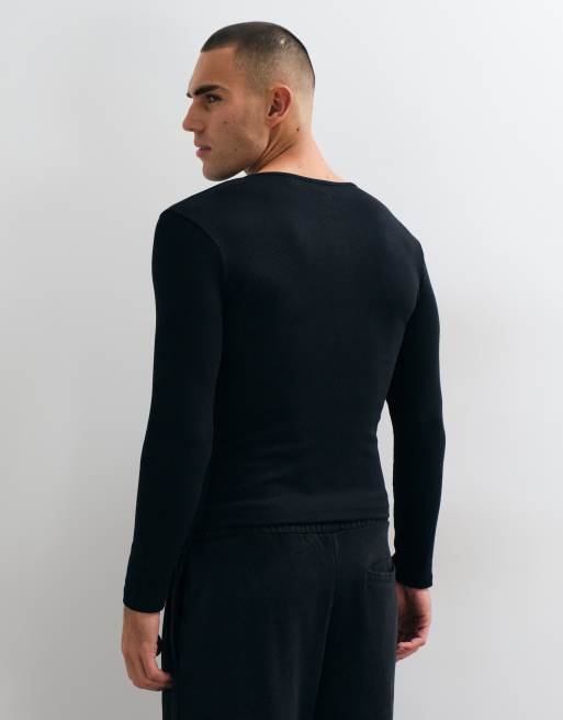 COLLUSION long sleeve fitted henley t-shirt in black, 4 of 5