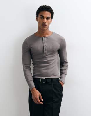 Collusion Long Sleeve Fitted Henley T-shirt In Multi