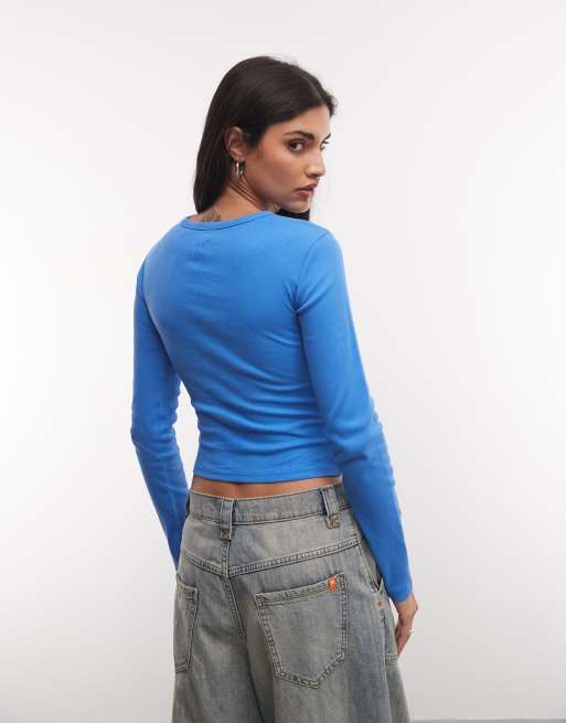 COLLUSION long sleeve fitted rib t-shirt in bright blue, 4 of 4