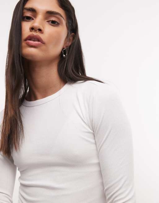 COLLUSION long sleeve fitted rib t-shirt in white, 3 of 4