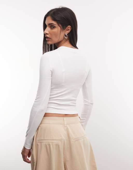 COLLUSION long sleeve fitted rib t-shirt in white, 4 of 4