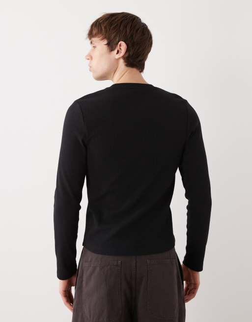 COLLUSION long sleeve fitted ribbed top in black, 3 of 5