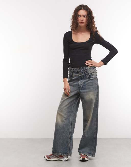COLLUSION long sleeve fitted scoop neck top in black, 3 of 4