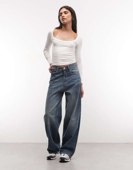 COLLUSION long sleeve fitted scoop neck top in ivory, 2 of 4