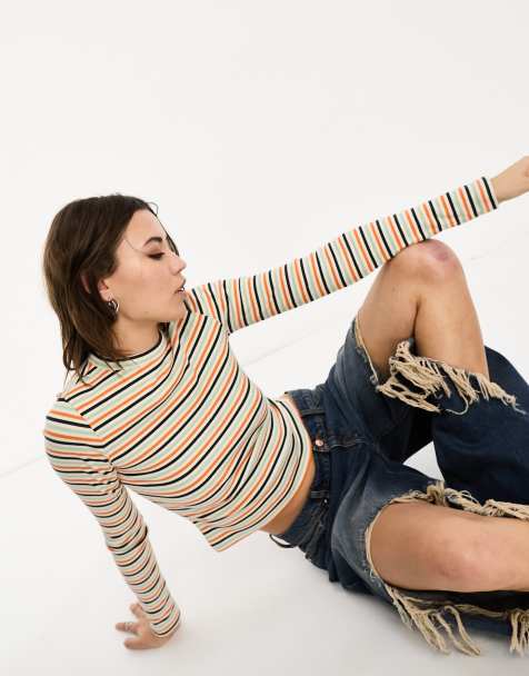 COLLUSION long sleeve fitted stripe t-shirt in multi - view 1
