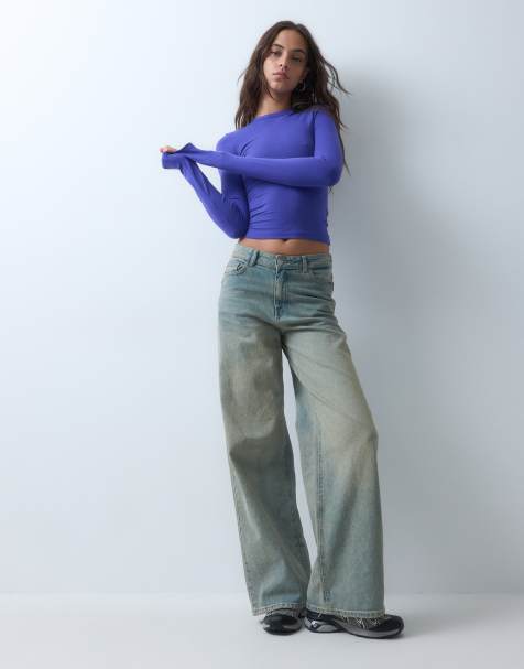 COLLUSION long sleeve fitted t-shirt in blue - view 1