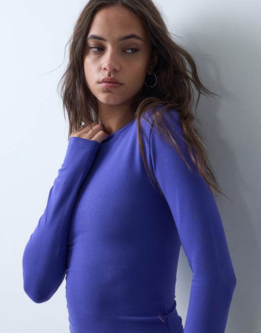 COLLUSION long sleeve fitted t-shirt in blue, 4 of 5