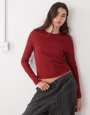 Collusion Long Sleeve Fitted T-shirt In Red