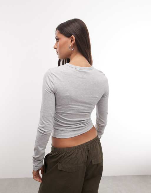 COLLUSION long sleeve fitted t-shirt in grey marl, 4 of 4