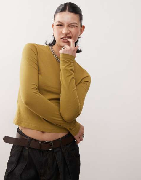 COLLUSION long sleeve fitted t-shirt in olive green - view 1