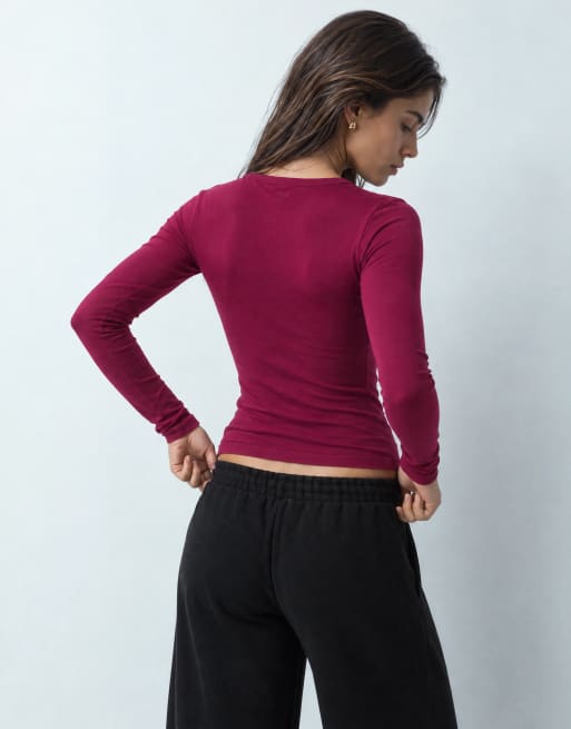 COLLUSION long sleeve fitted t-shirt in plum, 9 of 9