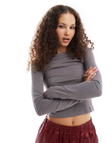 COLLUSION long sleeve fitted top in grey - view 1