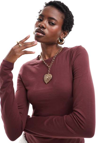 COLLUSION long sleeve fitted top in red - view 1