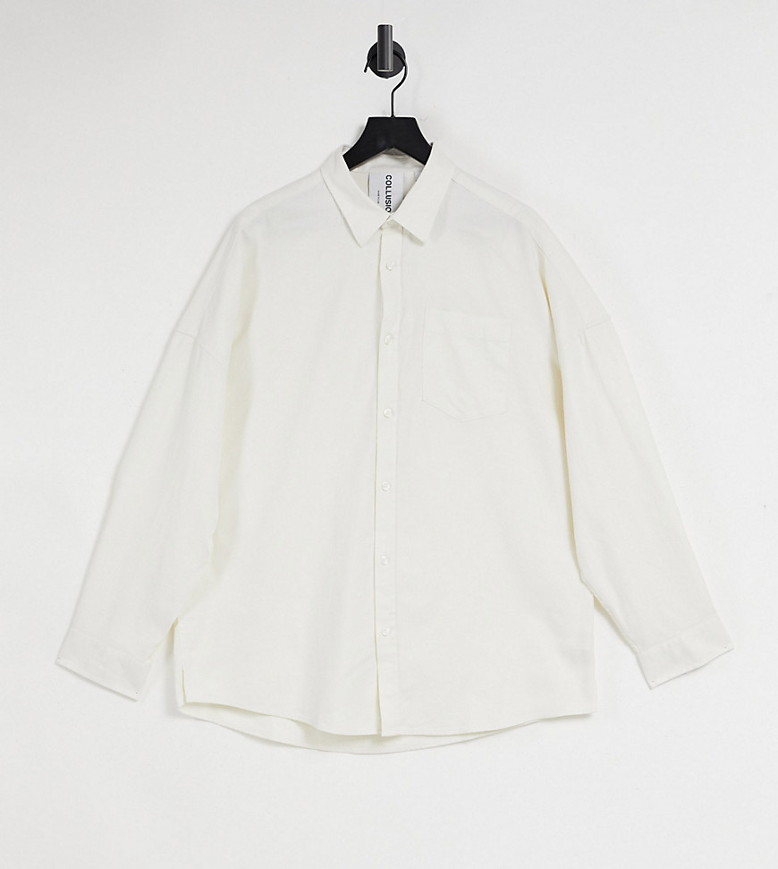 COLLUSION long sleeve flannel shirt in ecru-Neutral