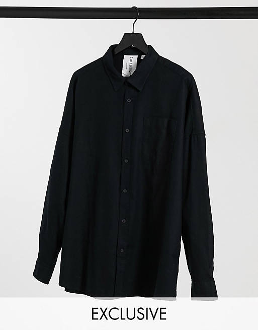  COLLUSION long sleeve flannel shirt in washed black 