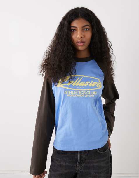 COLLUSION long sleeve graphic raglan top