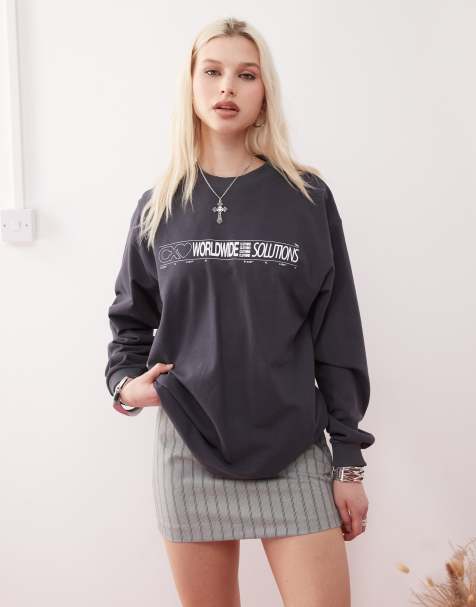 COLLUSION Long Sleeve Graphic tee in Navy - view 1