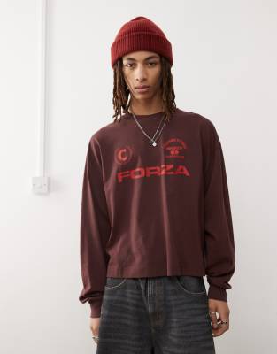 Collusion Long Sleeve Graphic Tee-brown