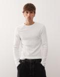 [Collusion] COLLUSION long sleeve henley t-shirt with asymmetric buttons in cream-White L CREAM