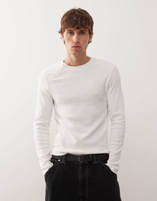 Collusion Long Sleeve Henley Top With Asymmetric Buttons In White
