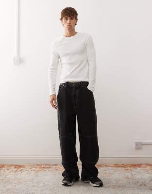 Collusion Long Sleeve Henley Top With Asymmetric Buttons In White