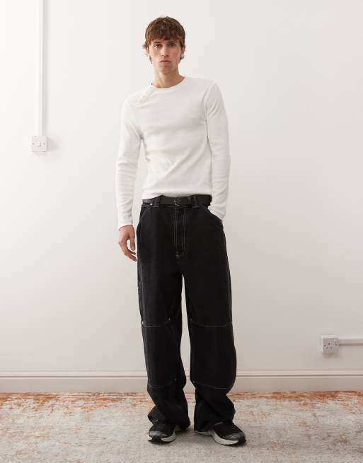 COLLUSION long sleeve henley top with asymmetric buttons in cream