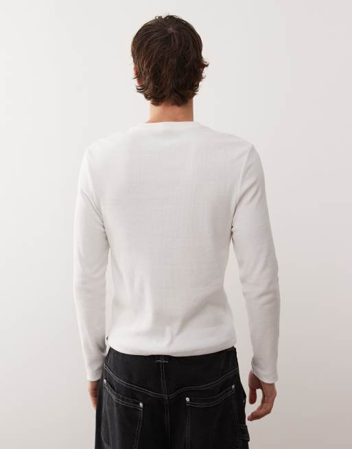 COLLUSION long sleeve henley top with asymmetric buttons in cream