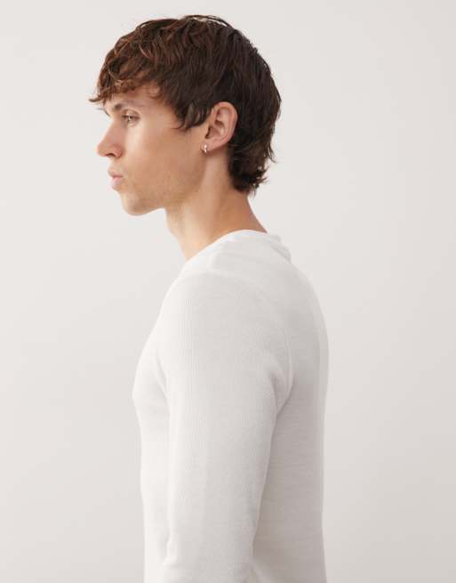 COLLUSION long sleeve henley top with asymmetric buttons in cream