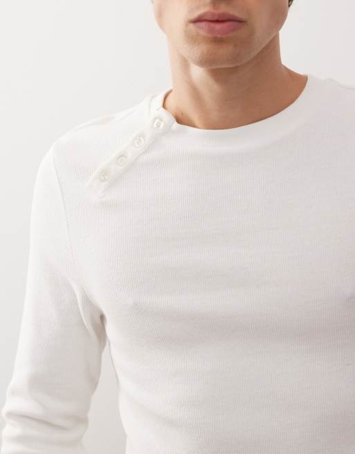 COLLUSION long sleeve henley top with asymmetric buttons in cream