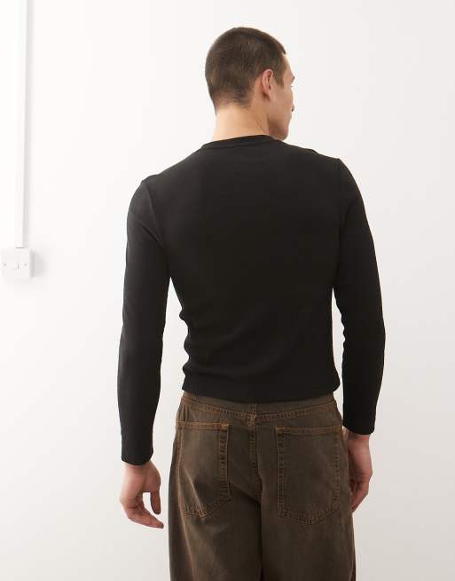 COLLUSION long sleeve henley with asymmetric buttons in black, 3 of 5